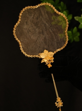 ETE金色网纱手持团扇龙凤褂秀禾配饰大气百搭款13280