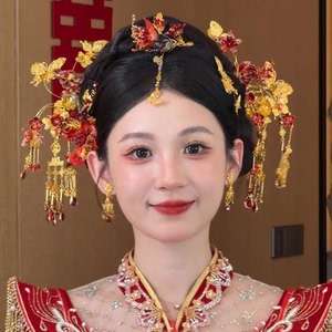 ETE正品新款新娘金红色古典百搭龙凤褂秀禾服饰发簪步摇13459