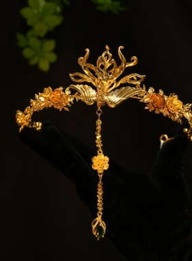 TET正品新款中式金色凤凰发箍额饰秀禾龙凤褂旗袍百搭配饰13359