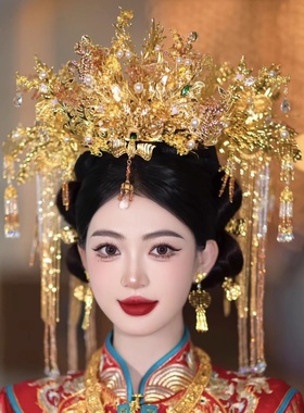 ETE新娘饰品新品中式金色大冠凤冠霞帔新娘头饰高级新品凤冠11647