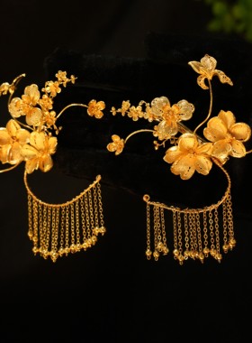 ETE正品新款高级新娘金色对钗点缀中式 龙凤褂发簪配饰12887