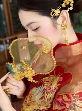 ETE正品金色中式团扇精致百搭饰品新娘配饰影楼道具12129