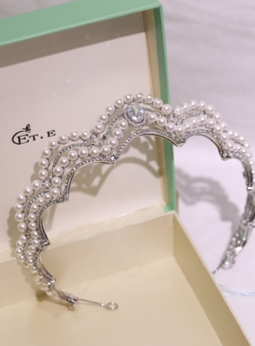 ETE韩式珍珠水钻波浪造型缎面礼服配饰甜美百搭18219