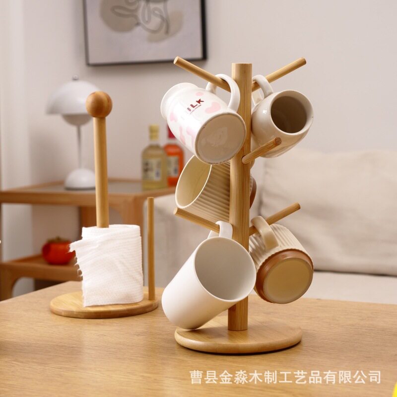 木质厨房杯架纸巾收纳架树形支架手镯项链整理家居沥水架实木架子图片