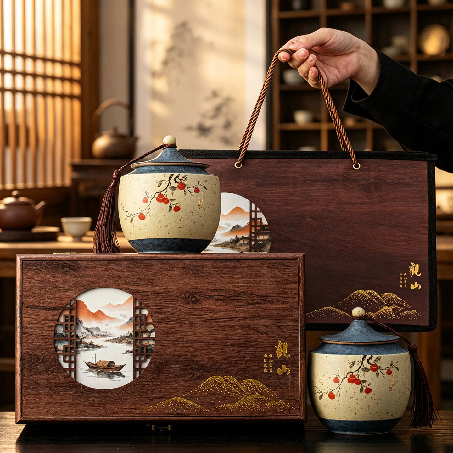 茶叶礼盒装高档空盒子陶瓷罐防潮通用红茶绿茶龙井白茶储存罐定制图片