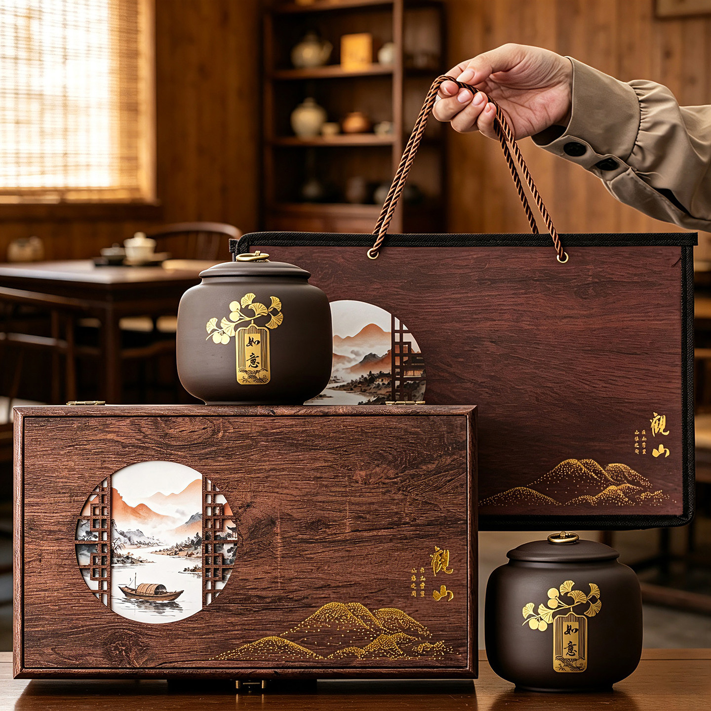 紫砂茶叶罐礼盒装高档精致密封储存茶罐半斤茶叶包装盒空盒子定制图片