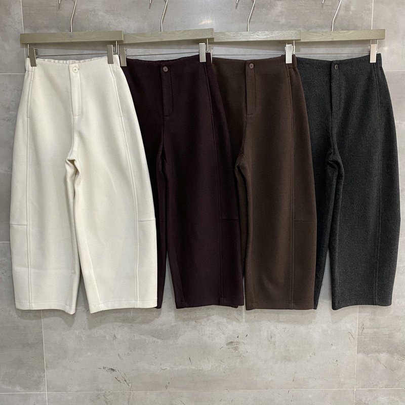 欧洲站2025秋冬新款女装后松紧腰简约一粒扣绵羊毛九分休闲裤6725