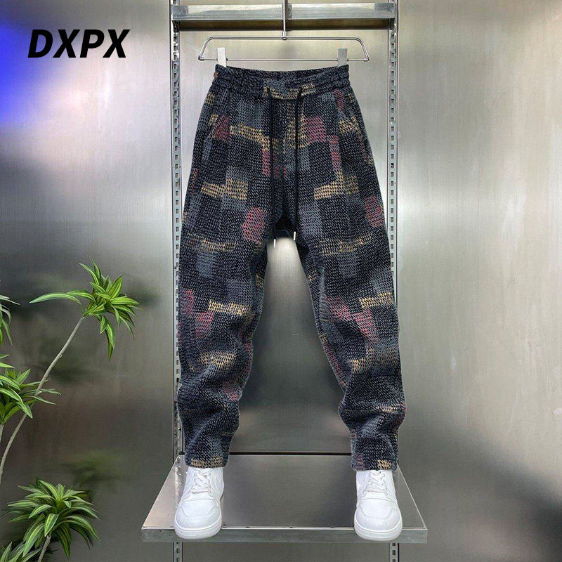 DXPX品牌专柜冬季新款针织撞色提花小脚裤男士加绒加厚长腿休闲裤