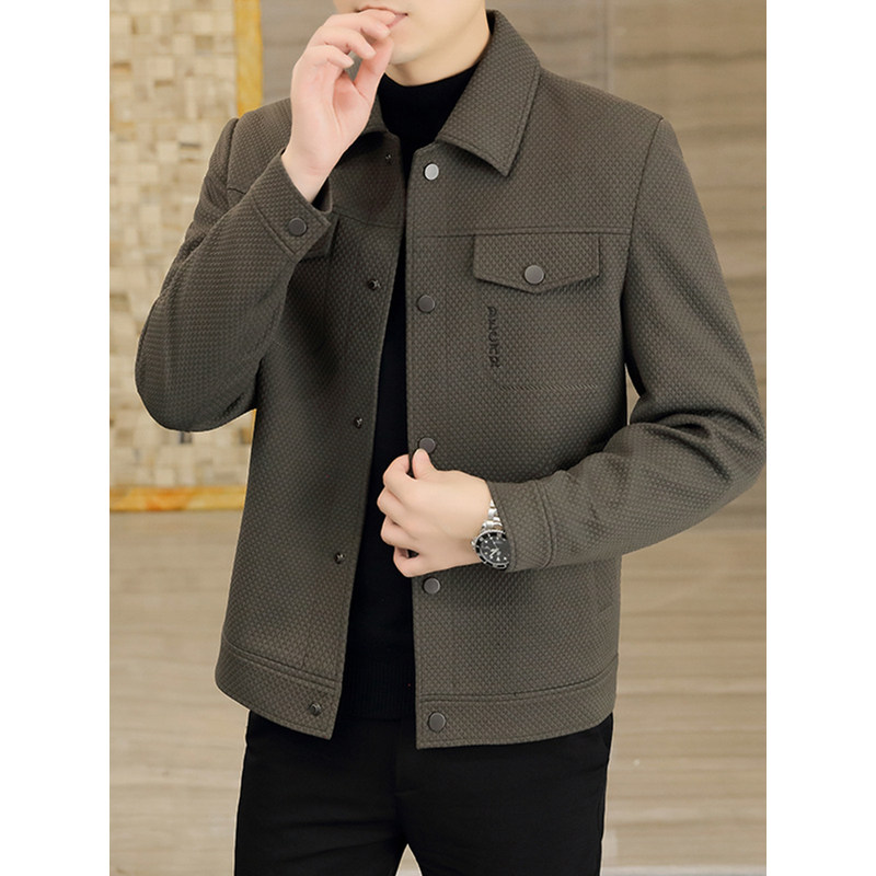 高端男士翻领夹克春秋商务休闲工装外套男宽松潮流百搭帅气上衣款
