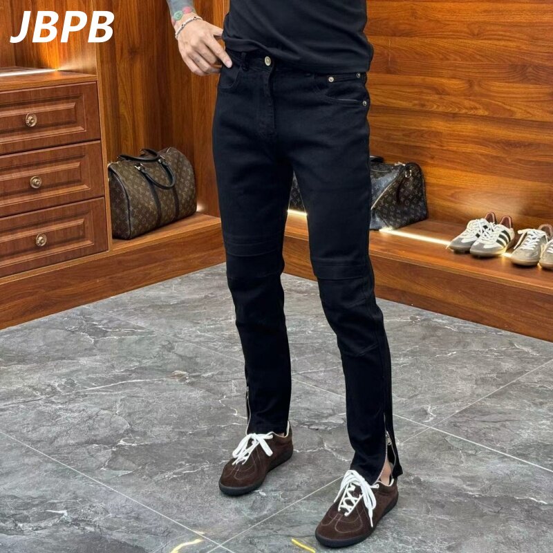 JBPB品牌专柜牛仔裤男士潮牌春夏季时尚设计款脚口拉链修身小脚裤