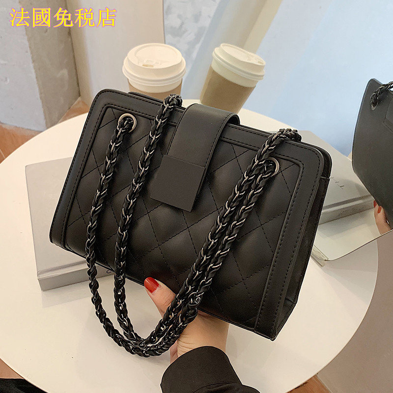 法国专柜正品DUDK女包斜挎包网红潮腋下百搭链条菱格真皮单肩包