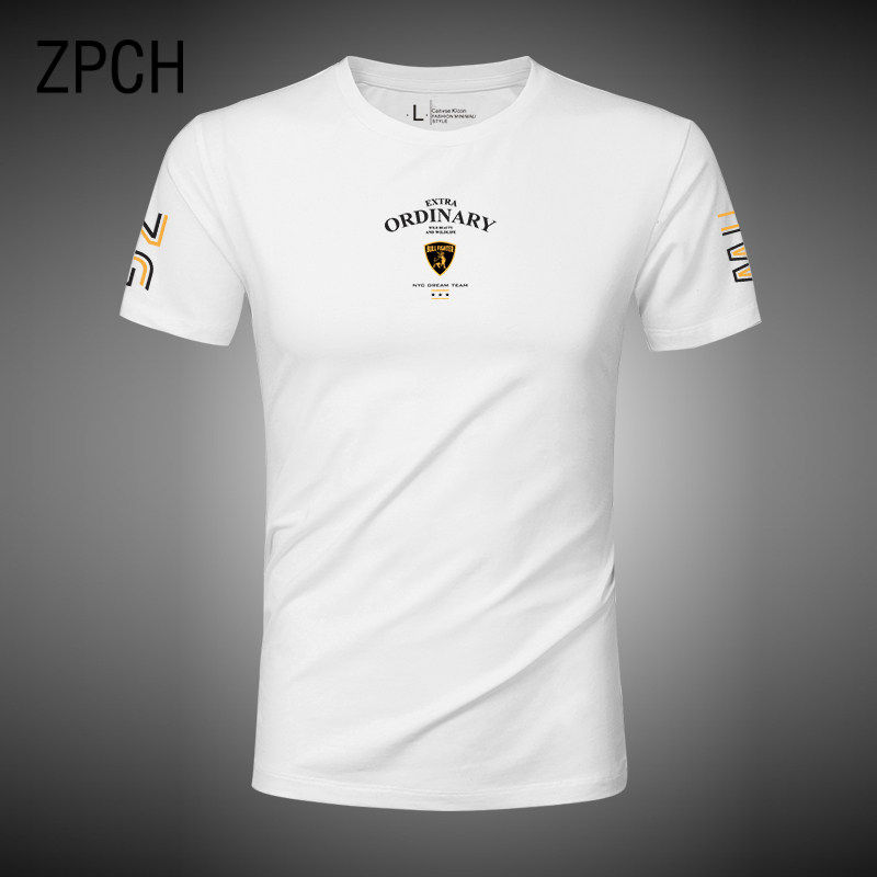高端男士短袖t恤2026新款潮流印花圆领修身白色冰丝体恤夏季潮牌