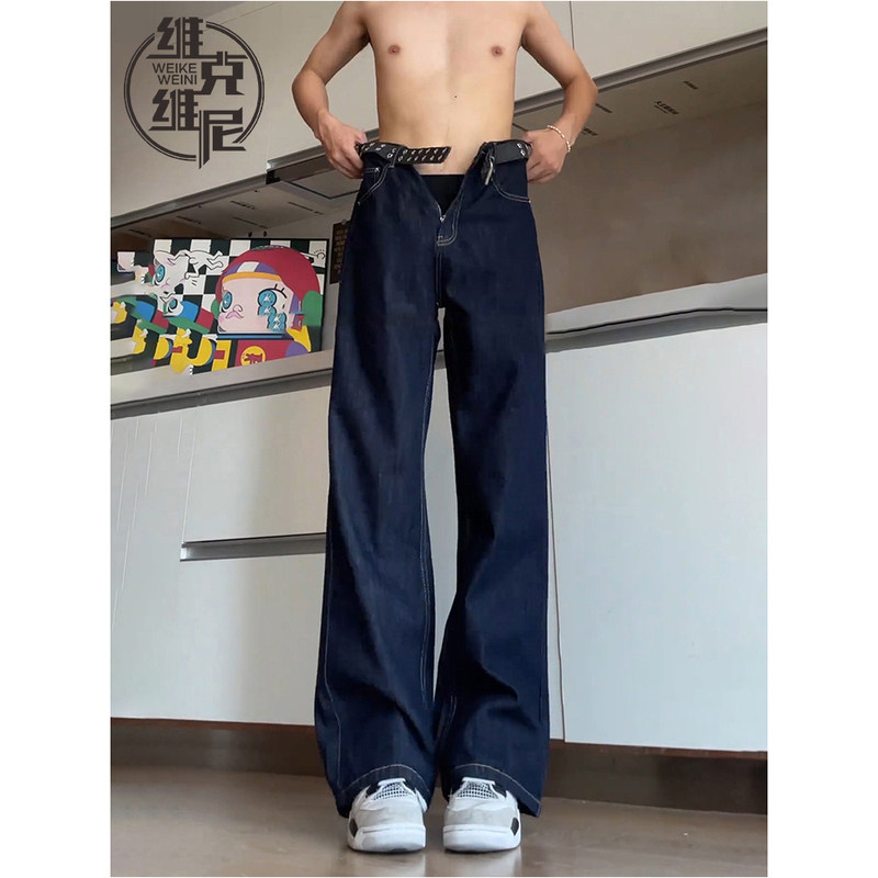 微喇牛仔裤男2025秋季新款美式潮牌复古休闲弯刀裤修身直筒阔腿裤