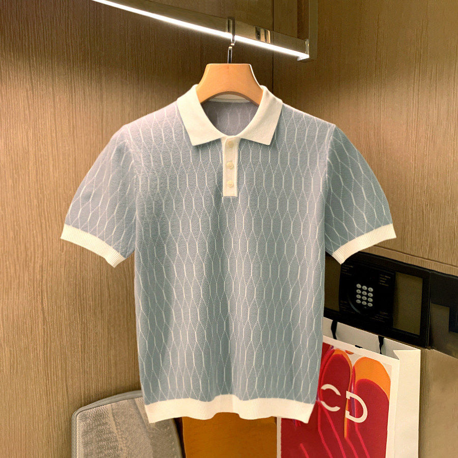 MUSONMU英伦儒雅休闲男士t恤短袖 夏装轻奢时尚撞色针织polo衫男