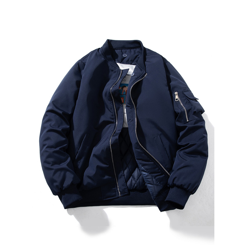 MUSONMU美式工装飞行员夹克男女情侣款棒球棉服蓝色加厚棉衣外套