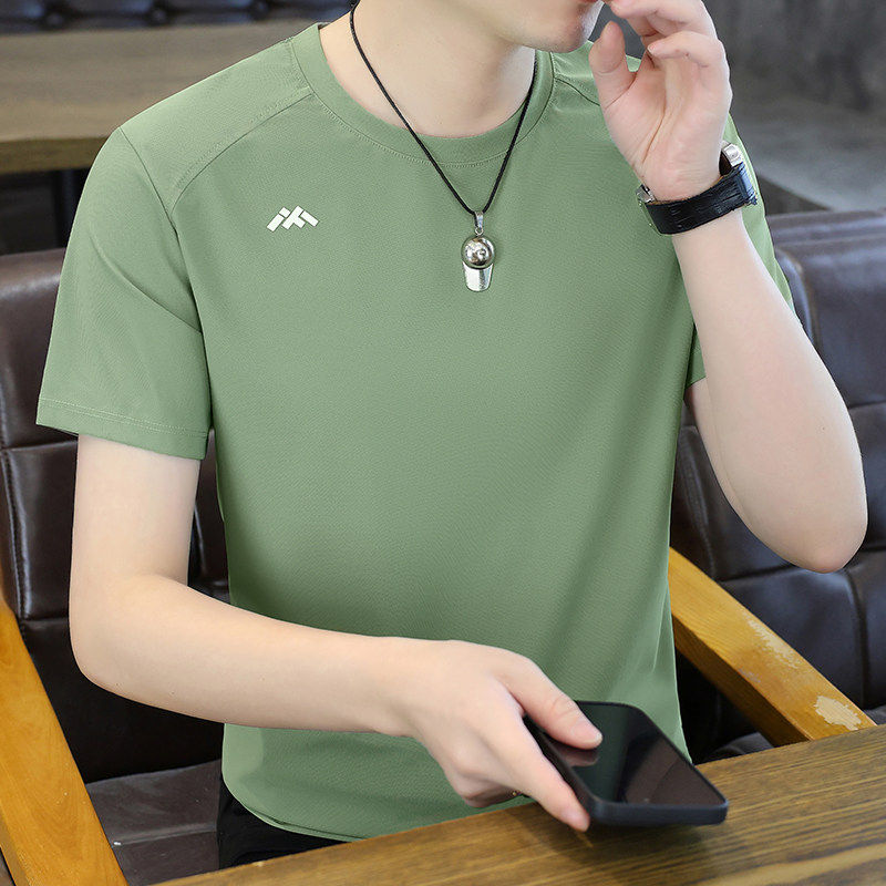 高端品牌休闲运动短袖T恤男夏季冰丝薄款速干透气男士弹力半袖衫