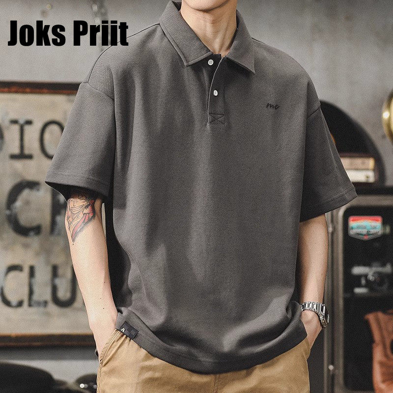 Joks Priit美式复古POLO衫男夏季简约风重磅宽松大码短袖T恤港风