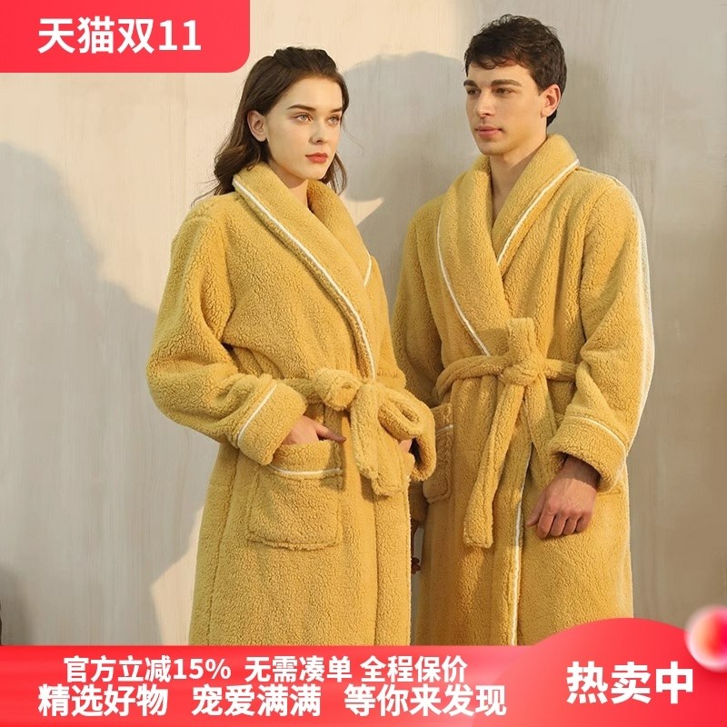 珊瑚绒睡袍女款冬季长款男士情侣睡衣加厚法兰绒浴袍2025新款秋冬