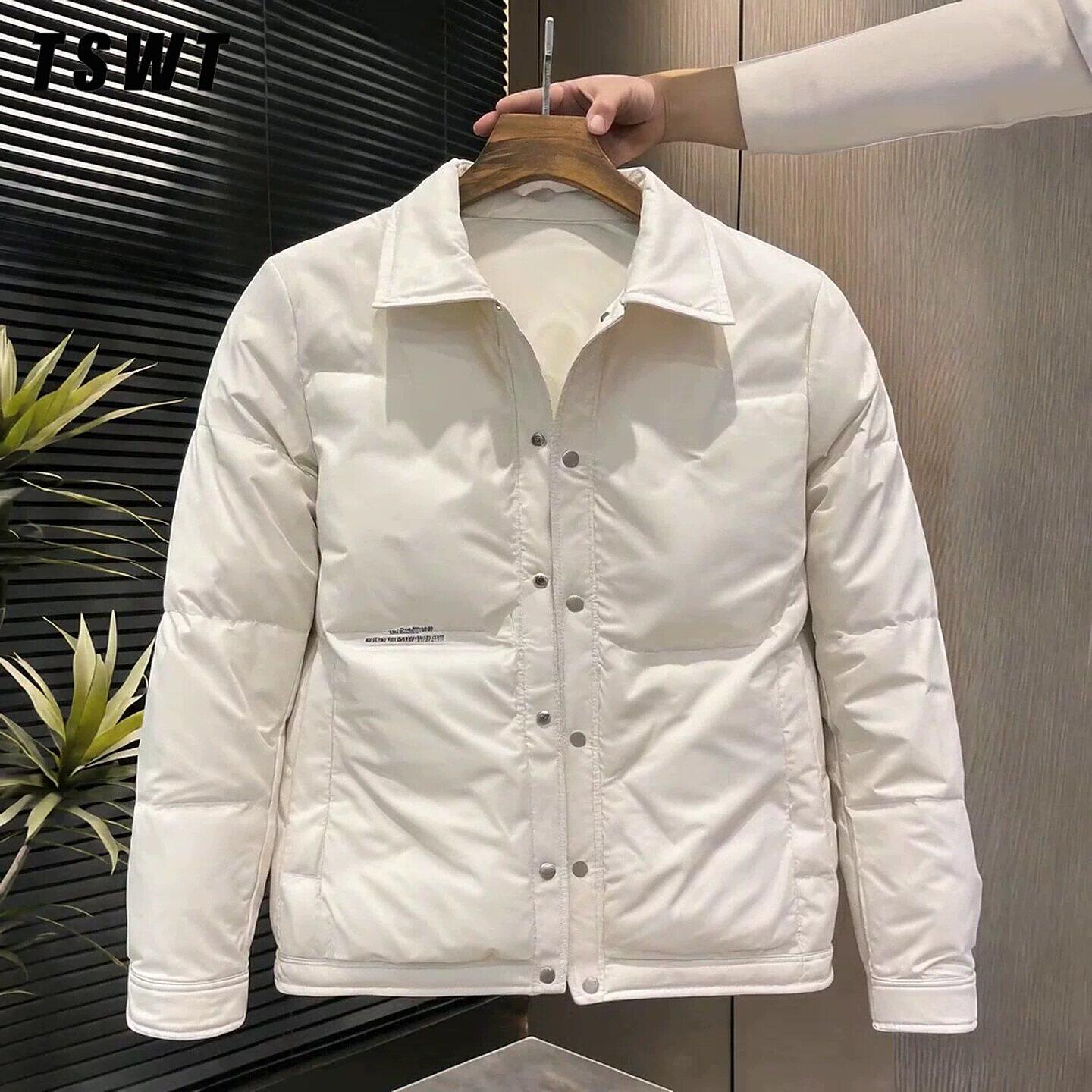 高端白色翻领轻薄羽绒服男士秋冬季2026新款防风保暖外套休闲上衣