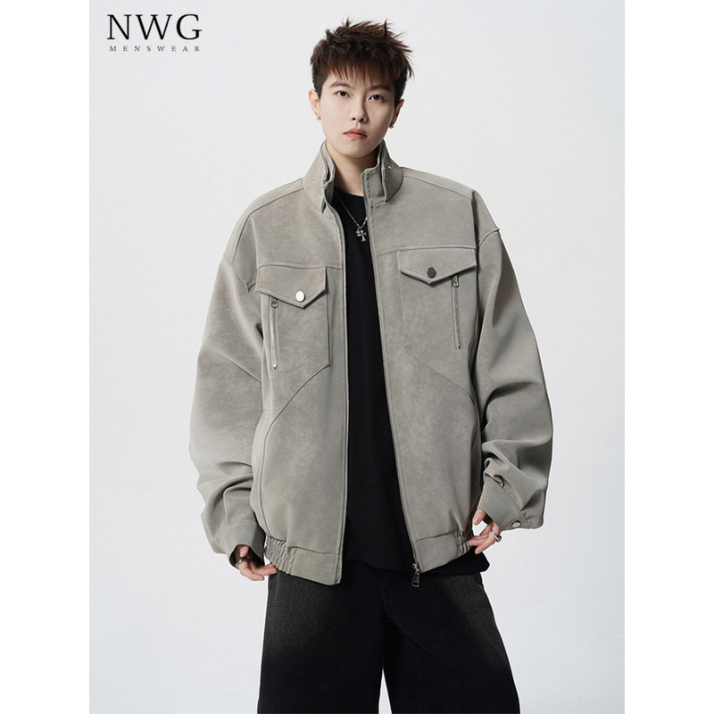 pu皮衣外套男春秋季2025新款美式痞帅宽松双领工装夹克男休闲上衣