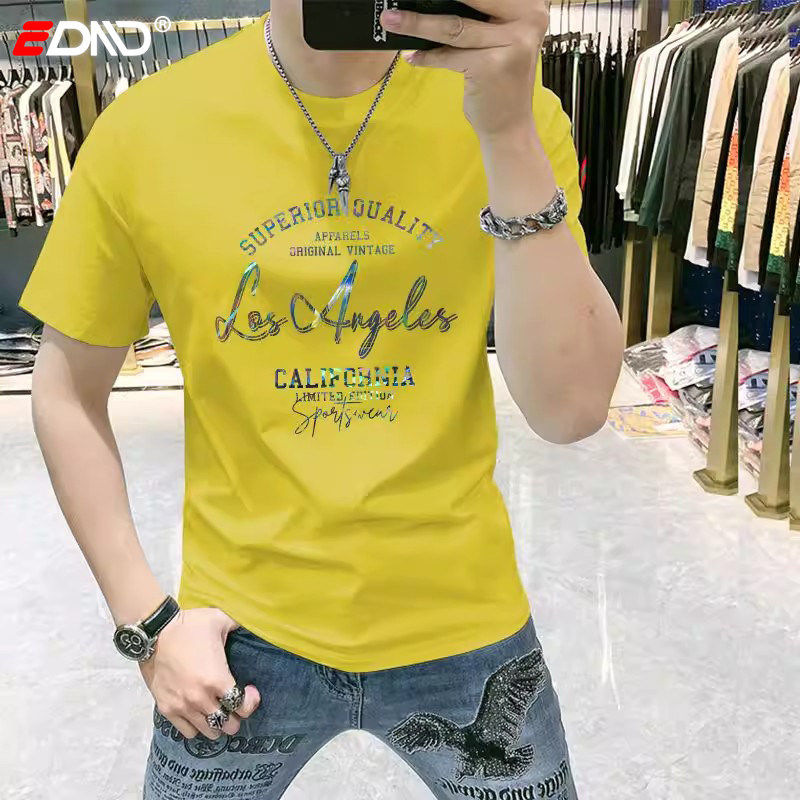 高端欧洲站男士短袖t恤2026年新款夏季圆领修身印花短袖男款上衣