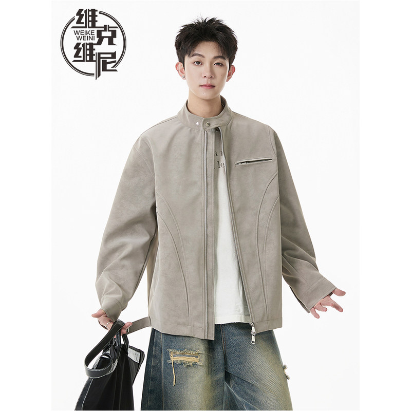 哈灵顿皮衣外套男秋季设计感立领机车夹克美式潮牌痞帅宽松棒球服