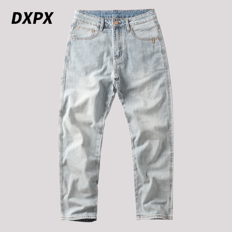 DXPX品牌专柜复古美式休闲长裤子水洗浅蓝色男士牛仔裤直筒宽松潮