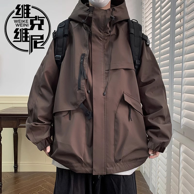 美式冲锋衣外套男士2024年秋季新款潮牌痞帅大码宽松休闲工装夹克