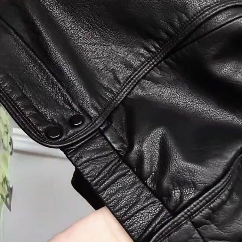 潮牌高品质皮衣外套男缉明线休闲皮夹克拼接春秋款男士牛皮上衣