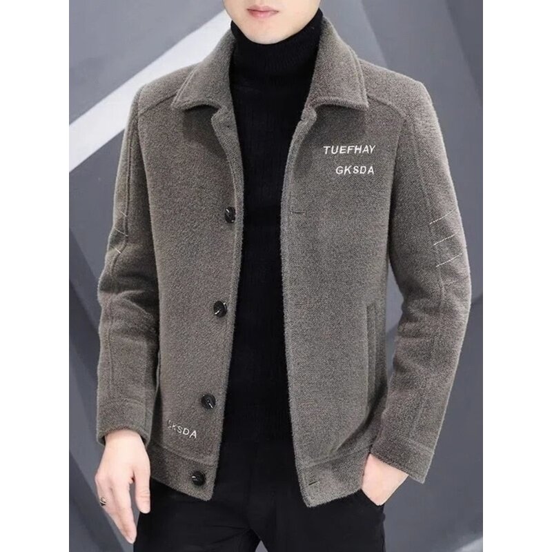 羊毛大衣男短款秋冬季2025新款加绒加厚毛呢翻领高端夹克男士外套