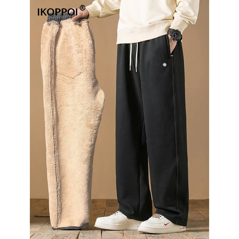 高端大码加绒休闲直筒长裤2025秋冬季羊羔绒特厚运动裤保暖卫裤男