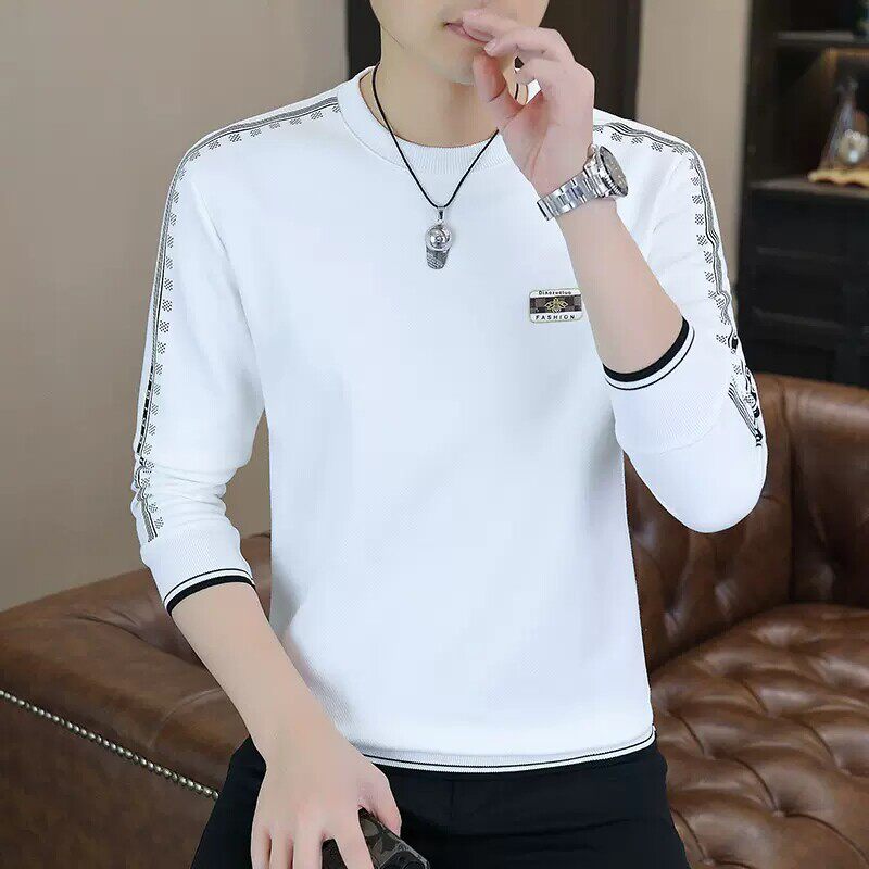 2026新款白色品牌t恤男士长袖春秋季韩版潮流圆领修身卫衣打底衫