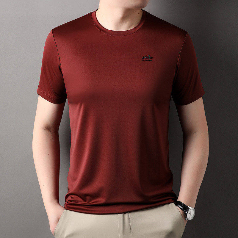 2026夏季想新款冰丝短袖t恤男士速干凉感半袖红色本命年体恤上衣
