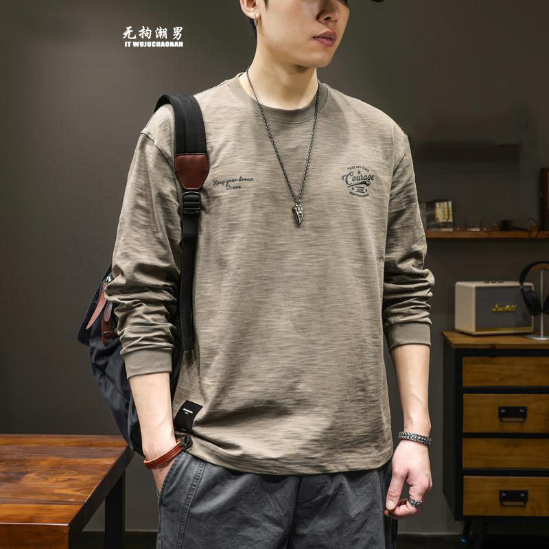 潮牌it neith BIAS春秋纯棉长袖t恤男宽松圆领打底衫休闲简约百搭