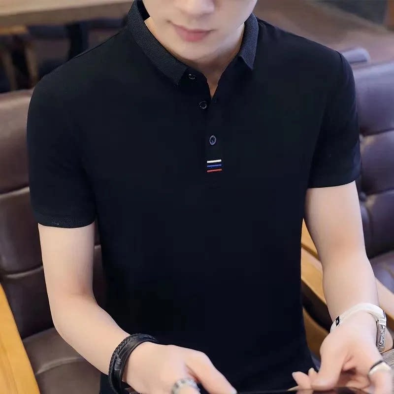 高端纯棉翻领短袖t恤男2025夏季新款纯色修身品牌冰丝男士POLO衫