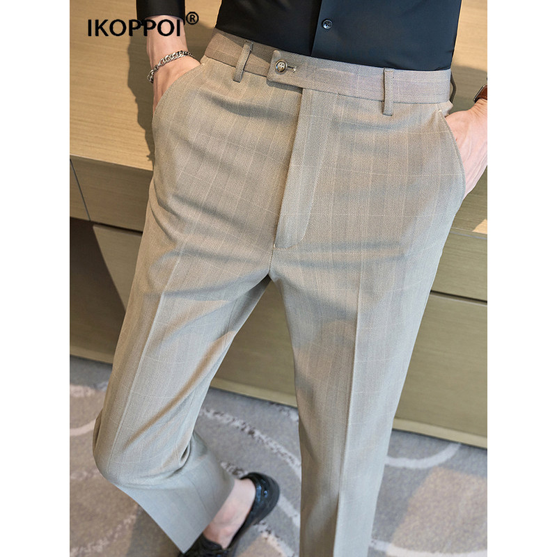 高端男士潮流英伦风格子西裤2025春秋新款休闲商务修身小脚西装裤