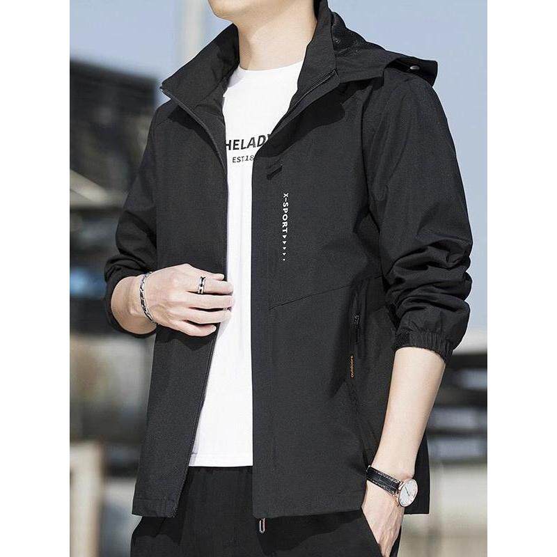 高端连帽夹克外套男春秋季新款加肥加大休闲男士高端冲锋衣时尚潮