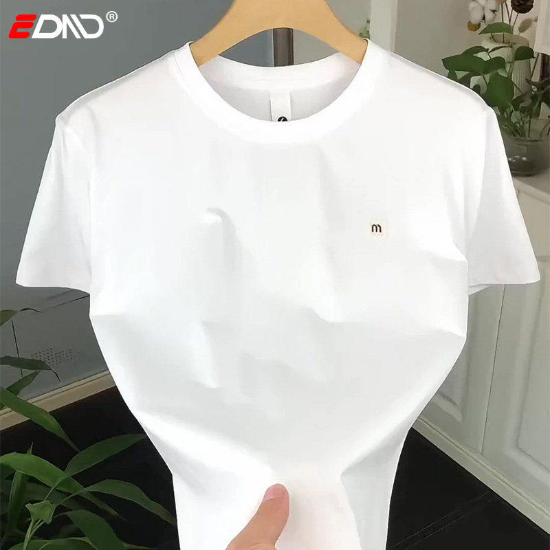 潮牌白色刺绣男士短袖t恤2026新款夏季纯棉修身正肩半袖男款短袖