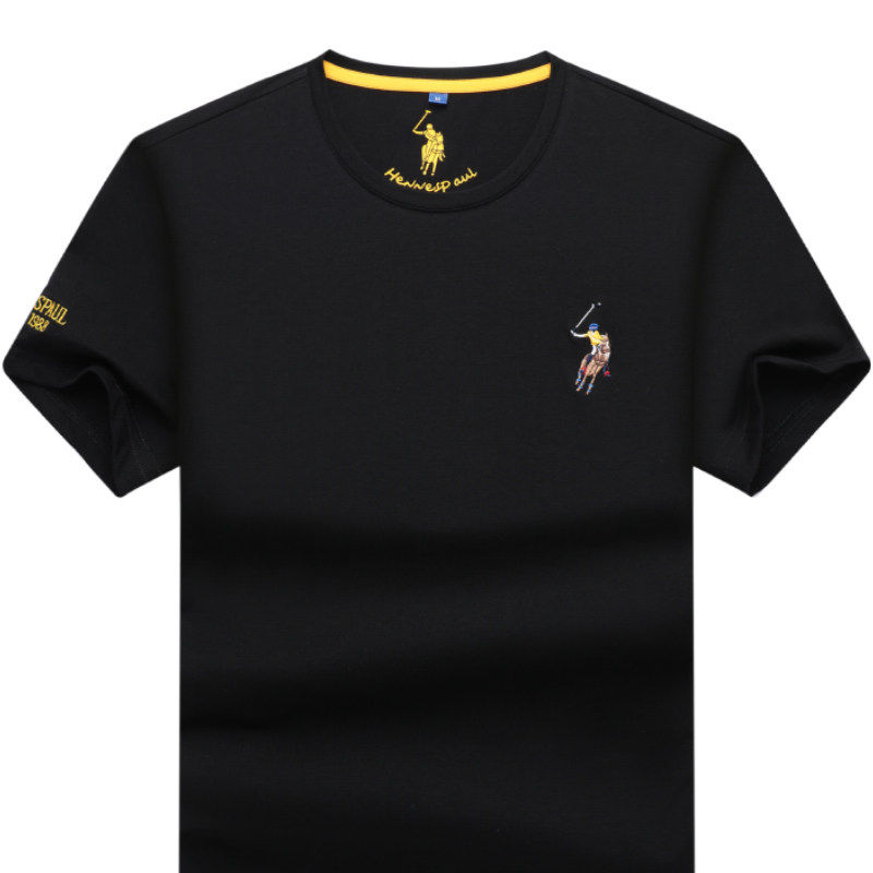 专柜正品保罗夏季冰丝纯棉圆领短袖T恤男宽松大码POLO衫男装体恤