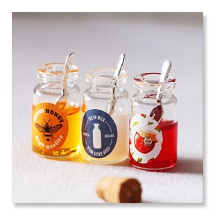 娃娃屋仿真牛奶蜂蜜酱草莓酱玻璃罐装食玩配件DIY微缩场景摆件