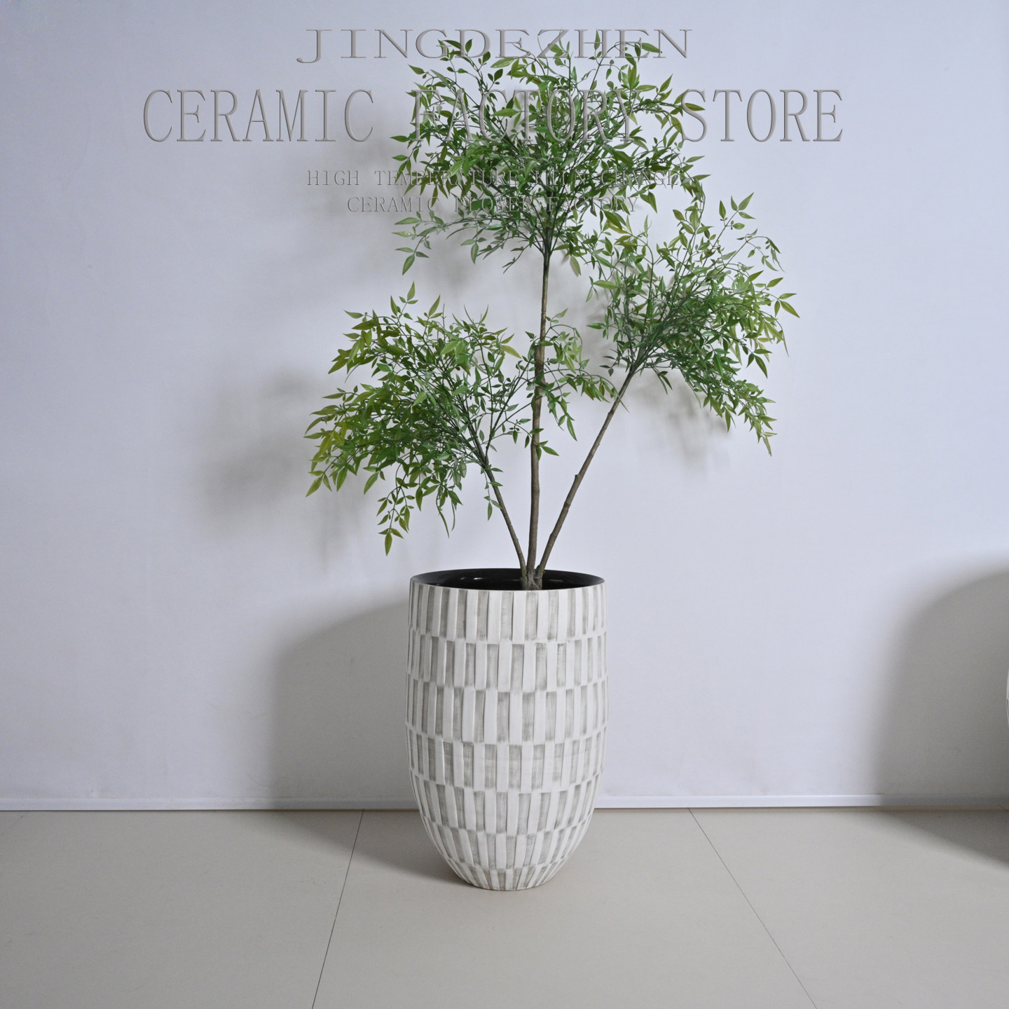 白色落地大花瓶绿植盆栽插花盆酒店旋转门商场装饰品软装花盆摆件