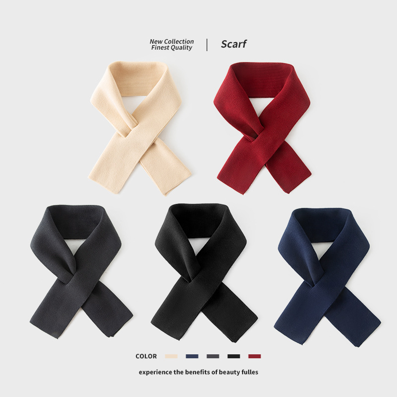 秋冬新款围巾护颈巾男纯色简约百搭保暖领巾男短款围脖针织交叉巾