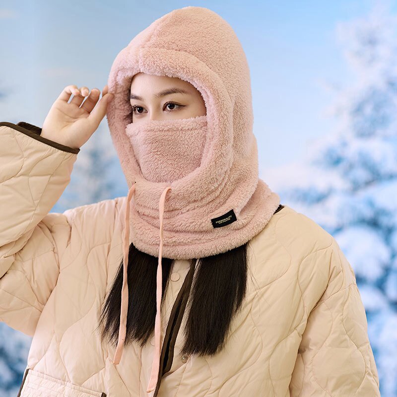 跨境抓绒骑行帽子女士冬季防风雪帽户外男运动围脖口罩连体毛绒帽