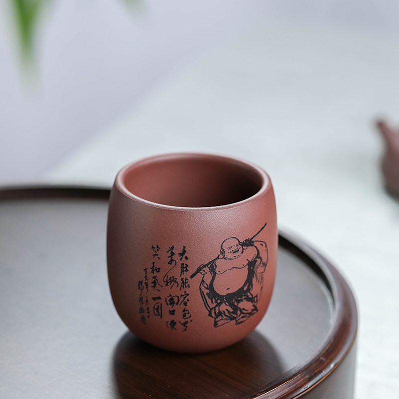紫砂杯主人杯透气紫砂品茗杯中式刻绘原矿正品小杯子男士功夫茶具