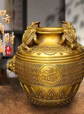 纯铜四方纳财存钱罐招财摆件黄铜