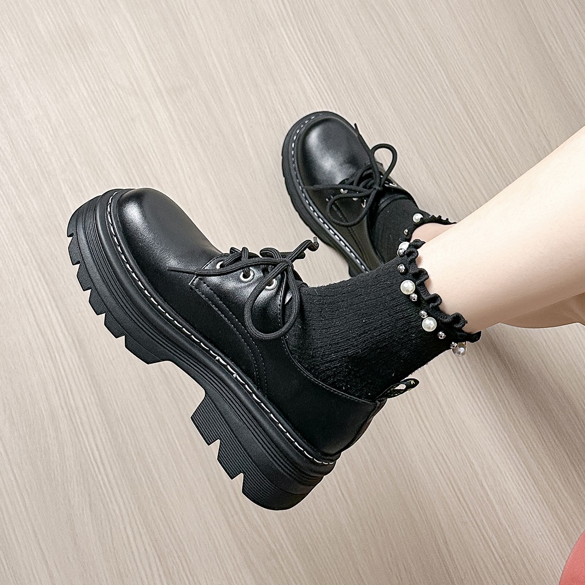 小号皮鞋女式厚底乐福鞋2