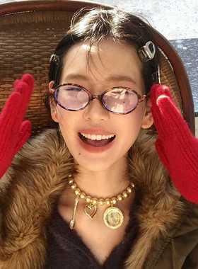 学院派书呆子眼镜女可配高度数复古椭圆学生小框素颜眼镜框平光镜