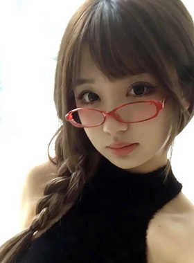 复古透明红色小框椭圆眼镜架素颜平光镜凹造型女近视眼镜小脸