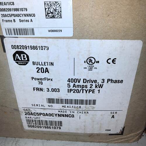 议价20AC5P0A0CYNNNC0 AB变频器 PowerFlex70 400V三相 2kW维修