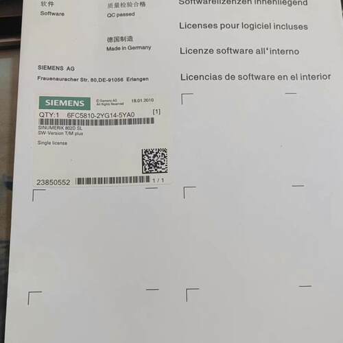 议价6FC5810-2YG14-5YA0 数控系统软件授权 802D SL 工控配件维修